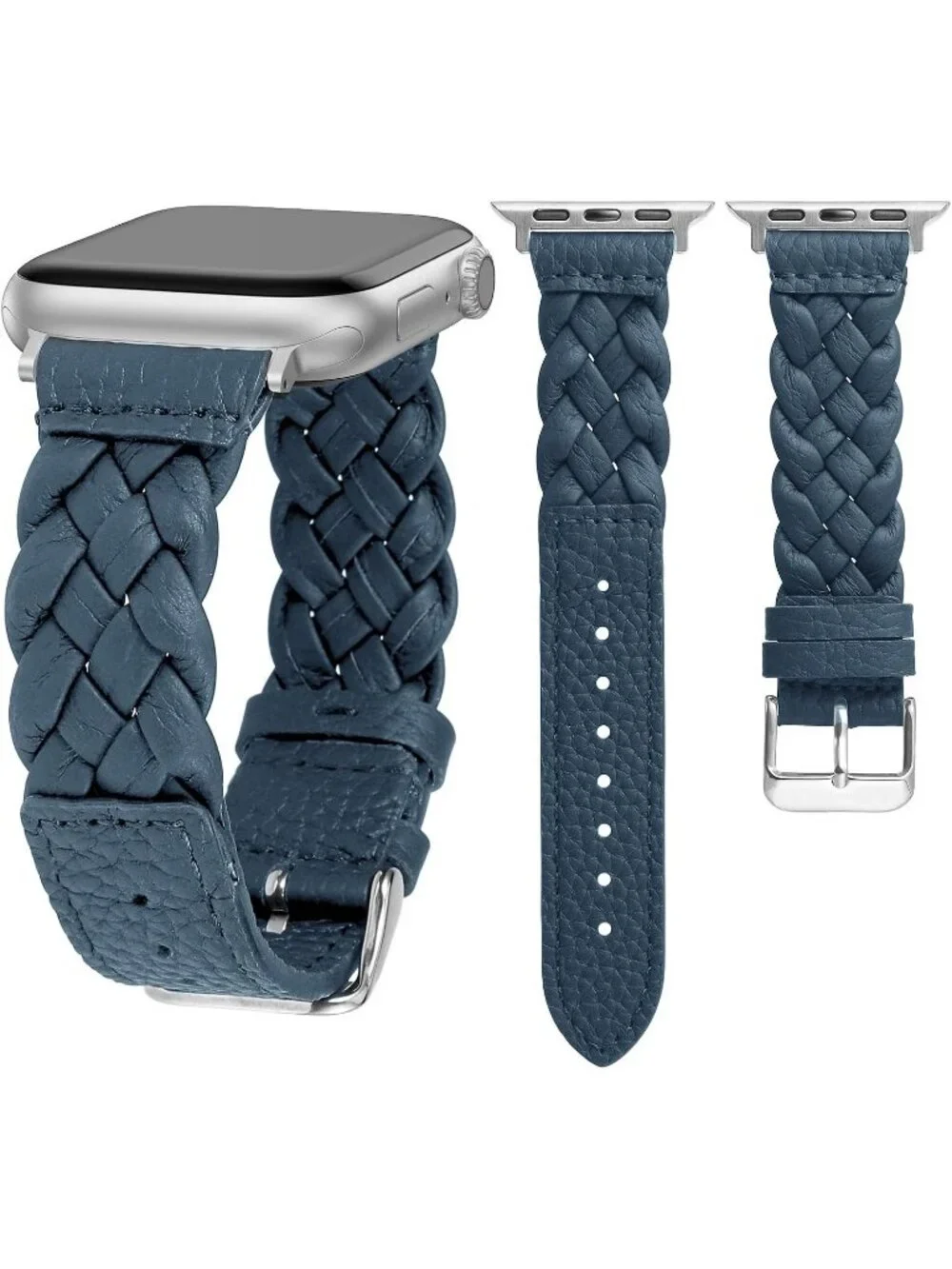 Women's Blue/Silver Braided Leather Strap Compatible with Apple Wrist Watch